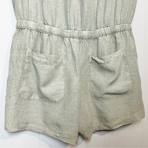 Bella Dahl Utility Romper Large Soft Army sleeveless linen pockets drawstring - Picture 7 of 16